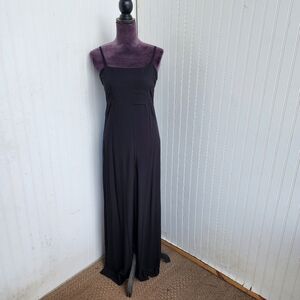 Shore Women's Jumper Tank Strap Jumpsuit Wide Flare Lace Up Back Detail Black M